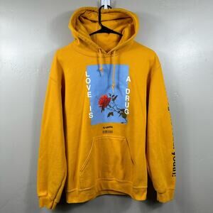 CIVIL REGIME LOVE IS A DRUG NO ROMANCE PULLOVER HOODIE - YELLOW - SMALL